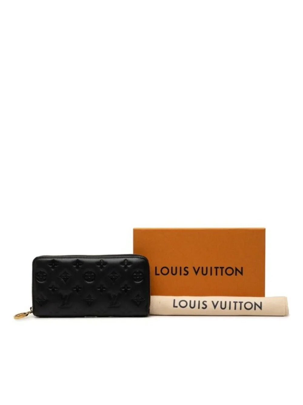 Louis Vuitton Monogram Embossed Zippy Wallet Coussin Zip Around Black Lambskin